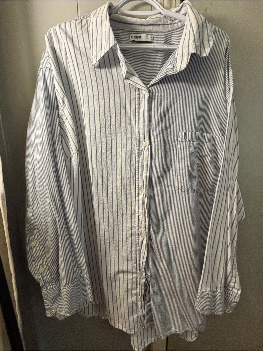 Sonoma White & Blue Striped Women's Button-Up Shirt